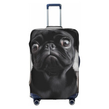 Cute Black Pug Dog Luggage Cover Large Elastic Polyester Suitcase Protector Anti‑Scratch Washable Design