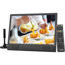 KCR Portable TV, Freeview DVB-T2 12V TV, Rechargeable Battery, USB port, Headphone jack, Remote Control, AV input, HDMI input,14inch Black
