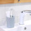 Square Toothbrush Holder Cup Grey, Durable Plastic Bathroom Rinse Cup for Couples 9.46oz 4