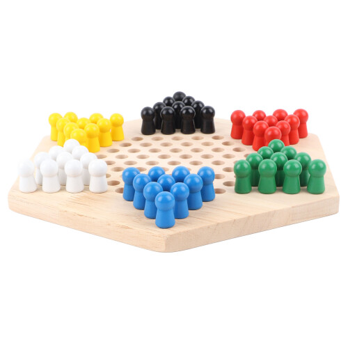 Chinese Checkers Board Set Solid Wood 6-Color Pegs