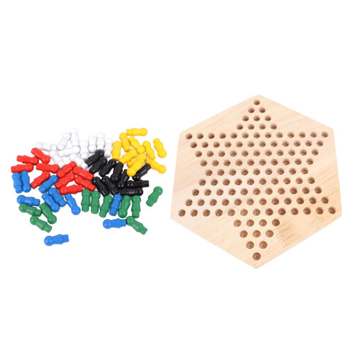 Chinese Checkers Board Set Solid Wood 6-Color Pegs 1