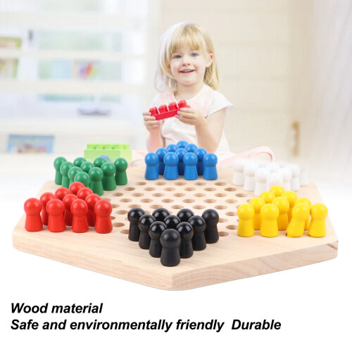 Chinese Checkers Board Set Solid Wood 6-Color Pegs 2