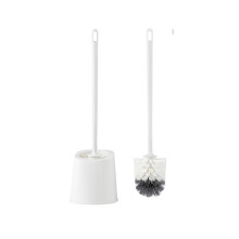 Toilet Brush Set White Soft Bristle Long Handle Wall Mounted Holder Space Saving Design