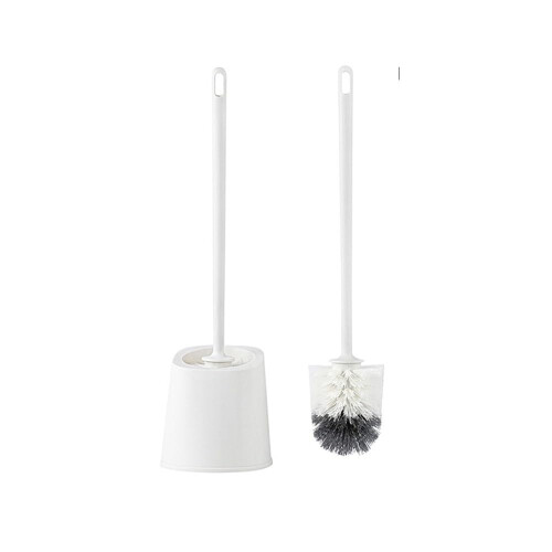 Toilet Brush Set White Soft Bristle Long Handle Wall Mounted Holder Space Saving Design