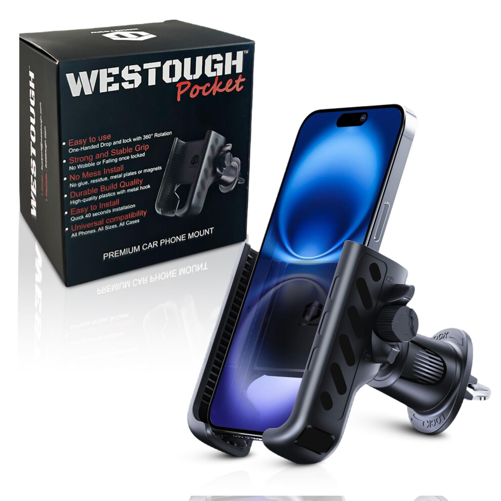 Car Phone Holder For Air Vent, Onehand Drop Lock Mount With 360 Adjustable Secure Vent Clip, Universal Fit 9073542988236