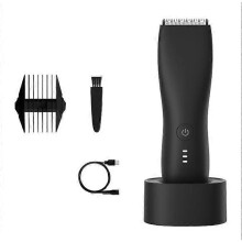 Men's Pubic Hair Trimmer, Electric Groin and Body Hair Shaver, Body Clipper with Charging Dock, Waterproof Ultimate Men's Hygiene Shaver (1pcs-Black)