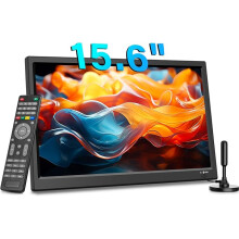 KCR Portable Digital TV, 12V DVB-T2 TV, HDMI/AV/USB Inputs, Remote Control, 12V Car Charger Compatible,15.6inch,Black