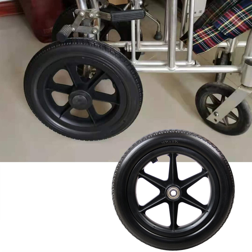 12 Inch Solid Polyurethane Wheelchair Rear Wheels, NoFlat WearResistant Replacement Tires for Trolleys