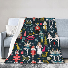 Flannel Blanket Ultra Soft Anti Pilling All Seasons Throw for Bed Sofa and Travel Black Nutcracker Print