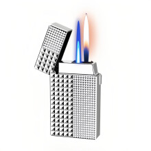 Dual Flame Jet Lighter Silver Metal Butane Torch with Windproof Design, Visible Fuel Window, Adjustable Flame for Camping and Kitchen