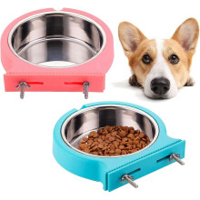 2 Pack Crate Dog Bowl Removable Stainless Steel Water Food Bowl Hanging Pet Cage Coop Cup for Rabbit Cat Puppy Bird Bunny Small Animals