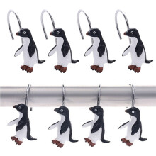 Penguin Shower Curtain Hooks Set of 12, Rustproof Resin Decorative Bathroom Hooks, Cute Animal Design