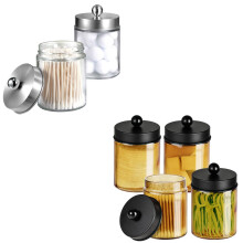 Bathroom Apothecary Jars Set, Vintage Bronze Glass Vanity Organizer with Rust‑Resistant Lid, 4 Pack