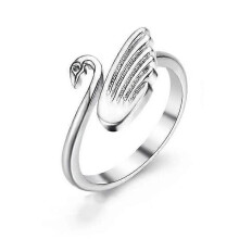 Swan Ring, Thai Silver Braided Index Finger Pinky Ring with Swan Design