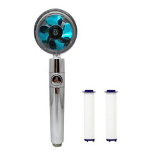 (Blue)360 Power Shower Head, Water Saving Flow Rotating with Small Fan, ABS Rain High Pressure Spray Nozzle Handheld Showerheads