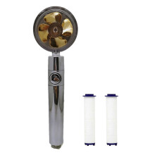 (Gold)360 Power Shower Head, Water Saving Flow Rotating with Small Fan, ABS Rain High Pressure Spray Nozzle Handheld Showerheads