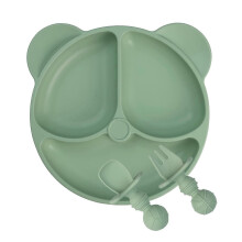 Baby Plate, Silicone Suction Toddler Plates Baby Weaning Plate Divided Plate with Spoon Fork for Kids