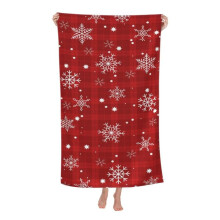 Christmas Beach Towel Red Buffalo Plaid Snowflake Oversized Quick Dry Microfiber Soft Absorbent Holiday Pool Towel