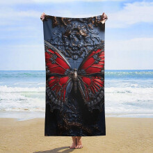 Oversized Microfiber Beach Towel 63'x31.5' Quick Dry Sand Red Butterfly Design for Adults Pool Travel