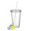 Reusable Plastic Cups, Double-Walled Transparent Drinking Cup with Straw, Reusable Cups, Suitable for Fruit Juice 1