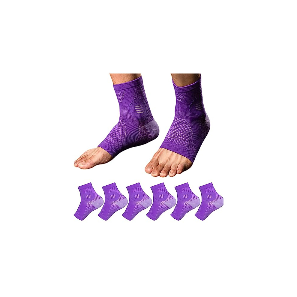3 Pairs Compression Socks 2030 mmHg for Foot Pain Relief, Arch Support and Neuropathy (Purple, Small)