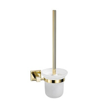 Brass Toilet Brush Holder Wall Mounted Polished Gold Bathroom Brush Set Durable Metal Construction