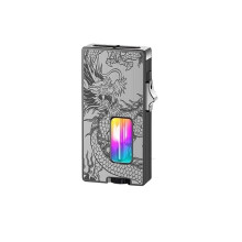 Windproof Butane Lighter with SevenHole Ignition, Motion Sensor Shake to Ignite, Refillable Metal Black Nickel Auspicious Dragon Design