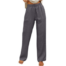 Women's Cotton Linen Wide Leg Pants High Elastic-Dark Grey XXL
