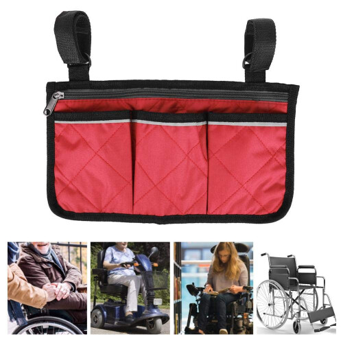 Wheelchair Side Bag with MultiPocket Organizer, Lightweight Walker Accessory in Wine Red 2