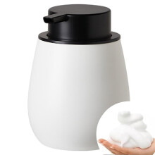 White Ceramic Foaming Soap Dispenser 14oz with Black Pump, Refillable Modern Bathroom and Kitchen Decor