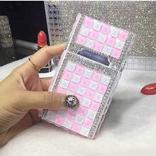 Rhinestone Cigarette Case with USB Rechargeable Coil, Luxury Windproof Flameless Aluminum Holder for Women
