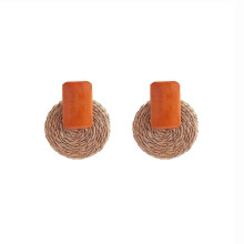 Earrings, Bohemian Raffia Wooden Geometric Handmade Braided Vintage Vacation Travel Style