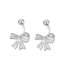 Earrings, Fashionable Hollow Bowknot Screw Back Lace Trim Stainless Steel Ear Jewelry