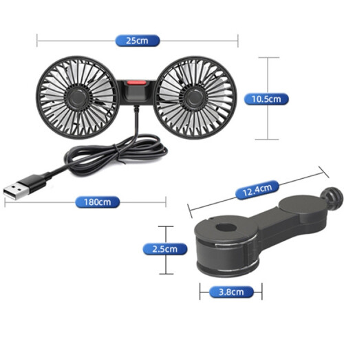 5V 2A Car Rear Seat Back USB Interface Powerful Double-headed Fan(F4207) 2