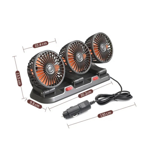 360-Degree Rotating Adjustable Car Three-Head Fan, Style:12V Cigarette Lighter 2