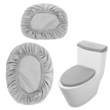 Grey Toilet Lid Cover Set and Tank Covers, Elastic Fit Breathable Polyester Bathroom Decor Accessories