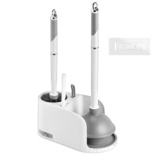 Toilet Brush and Plunger Set 4 in 1 Wall Mounted Cleaning Combo with Hygienic Drip Tray and Deep Cleaning Bristles Gray