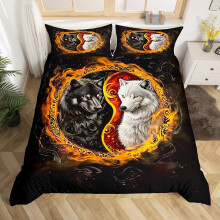 Wolf Duvet Cover Set Queen Size, Black and White 3D Wolf Bedding for Kids Teens Boys, Soft Microfiber with Zipper Closure and 2 Pillowcases