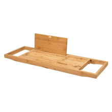 Extendable Wooden Bathtub Caddy Tray with Book Tablet Holder, Wine Glass Slot and Candle Stand