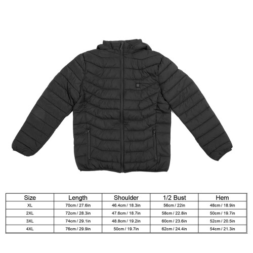 Electric Heating Hooded Coat 3Temp 2Zone Black 3XL 1