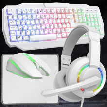 4-in-1 White Gaming Bundle_RGB Keyboard, Mouse, Headset & Mouse Pad Set for PC & Laptop (USB Plug & Play)
