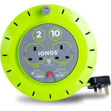 IONOS 2 Socket Cable Reel, 10m, Green Extension Lead, 13A with Thermal Cut Out, Heavy Duty Outdoor Extension Lead (ION13A10MCR6)