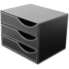 Compact Leather File Cabinet with 3 Lockable Drawers, Quiet Desk Organizer for Office Documents (Black Brown)