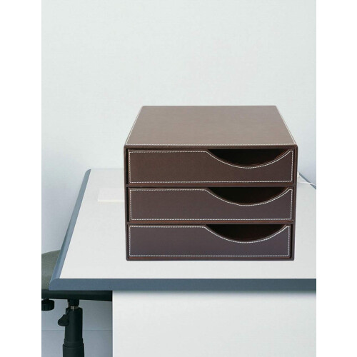 Compact Leather File Cabinet with 3 Lockable Drawers, Quiet Desk Organizer for Office Documents (Black Brown) 1