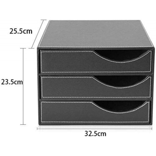 Compact Leather File Cabinet with 3 Lockable Drawers, Quiet Desk Organizer for Office Documents (Black Brown) 2