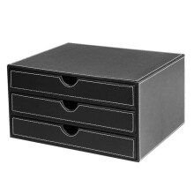 Black Leather Desk File Organizer with Drawers, Expandable Storage Box for A4 Documents and Office Use