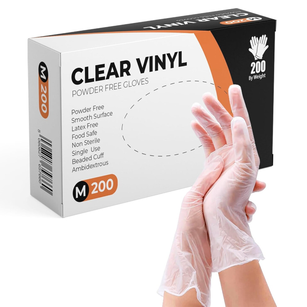 Praima Clear Vinyl Gloves, 100 Count, Clear Disposable Gloves (100, Medium)