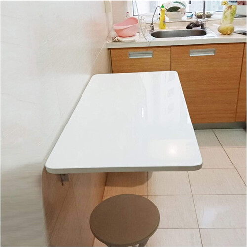Wall Mounted Folding Table 60x50cm White Floating Desk, SpaceSaving Fold Down Workbench for Home Office