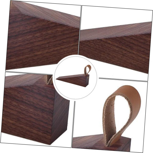 2pcs Solid Wood Door Stopper Wedge Set, Durable Stable Hold for Home Interior Doors, Walnut Color 1