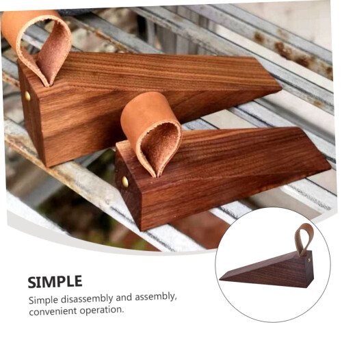 2pcs Solid Wood Door Stopper Wedge Set, Durable Stable Hold for Home Interior Doors, Walnut Color 2